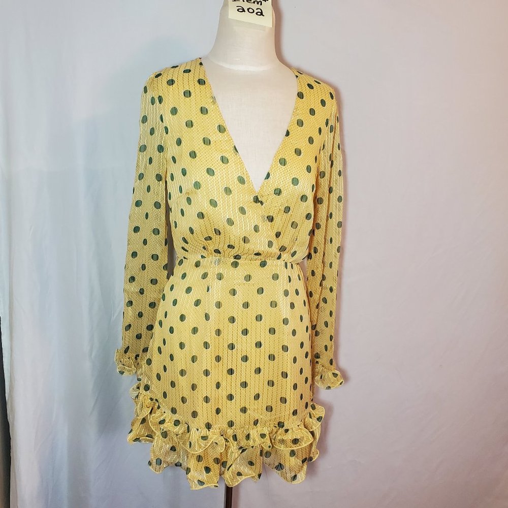 Saints + Secrets Long Sleeve Polka Dot Ruffle Hem Dress